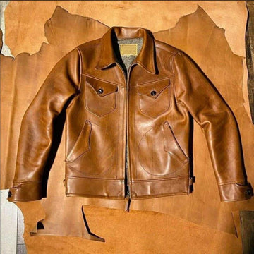 Men's Vintage Brown Leather Jacket | Handmade Western Cowboy Style Slim Fit Biker Jacket for Men | Genuine Rustic Brown Leather Outerwear