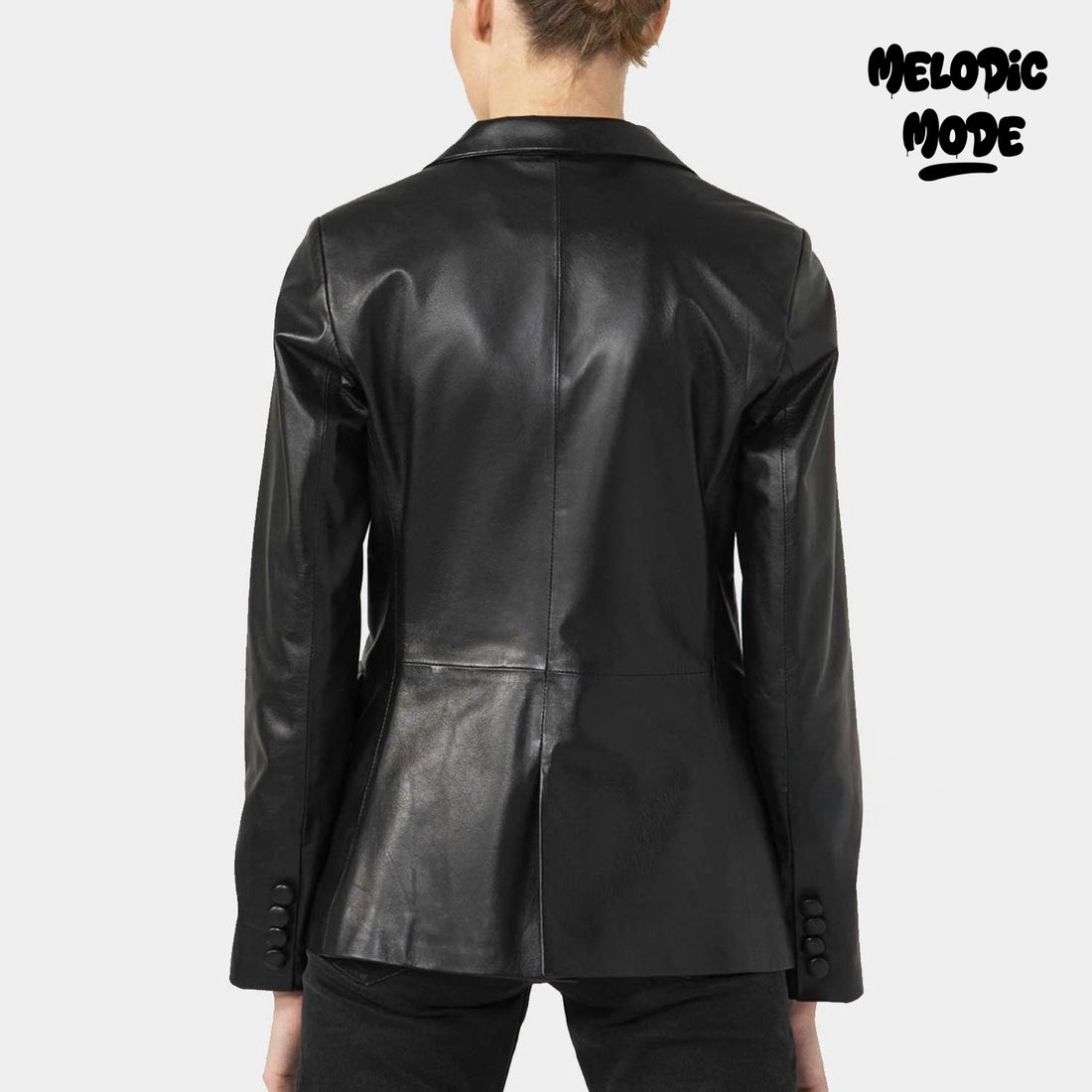 Black Faux Leather Blazer Jacket for Women | Slim-Fit Tailored Vegan Leather Coat | Modern Workwear, Casual Outfits, and Layering Staple