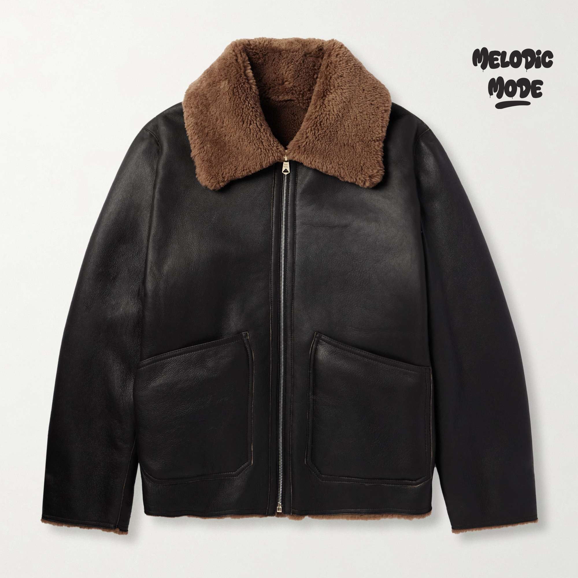Men’s Black Shearling Leather Jacket – Reversible Aviator Bomber, Warm Winter Coat, Genuine Leather YKK Zips Bomber jacket for men