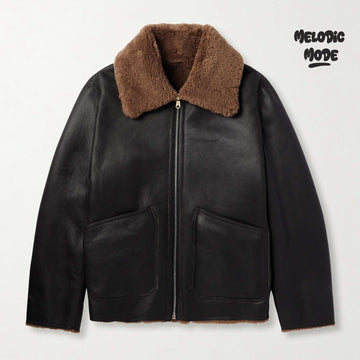Men’s Black Shearling Leather Jacket – Reversible Aviator Bomber, Warm Winter Coat, Genuine Leather YKK Zips Bomber jacket for men