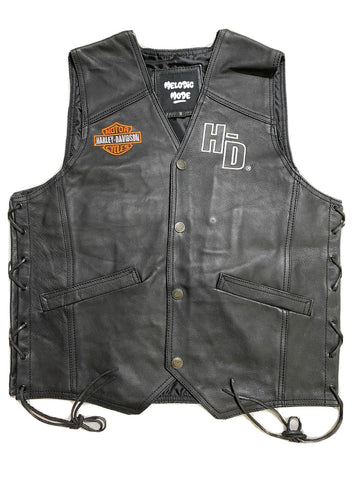 Men’s Harley Davidson Black Leather Motorcycle Vest – Side Laced Adjustable Biker Gear for Men with Iconic Embroidery Handmade Leather Vest