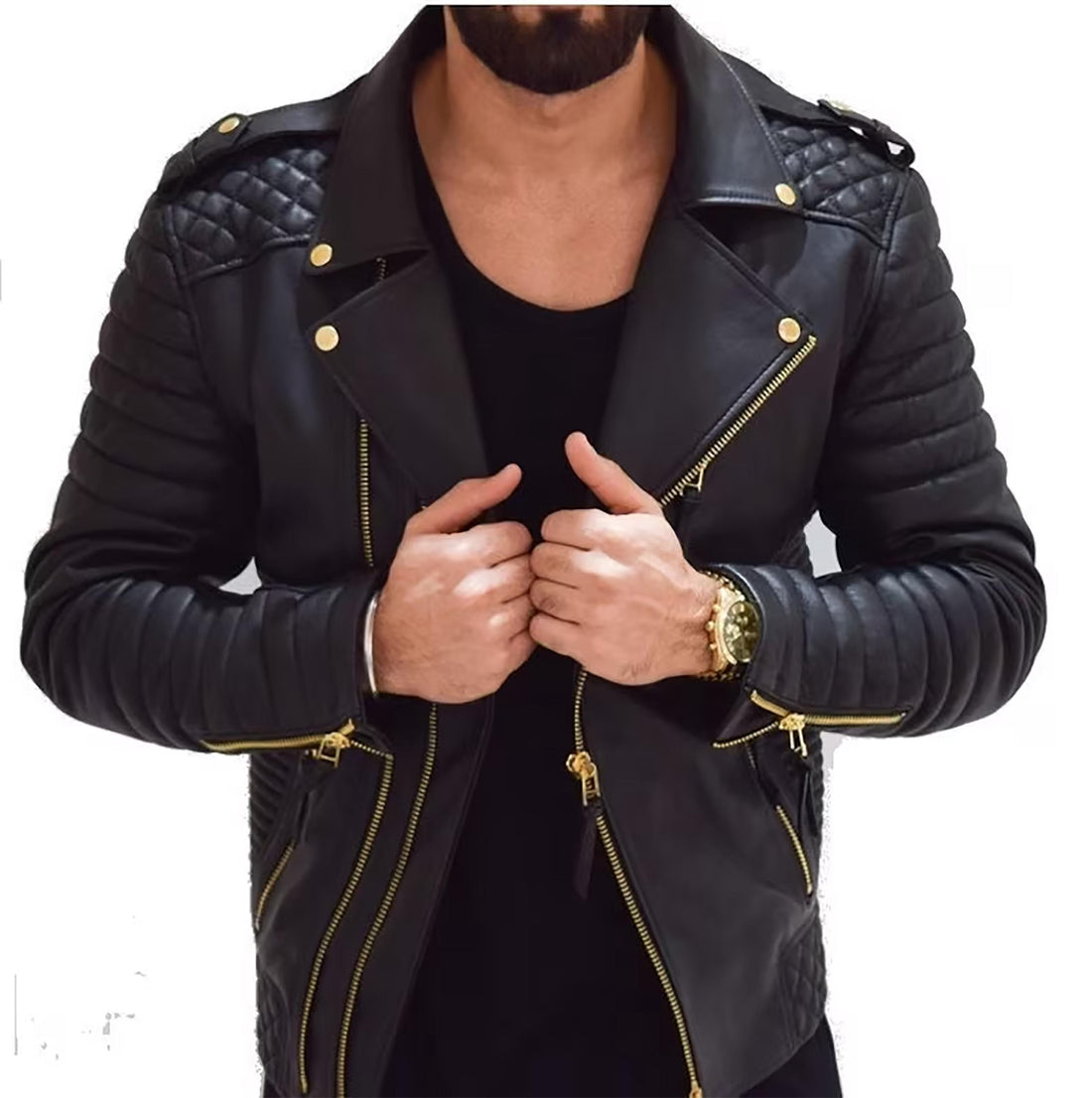 Men’s Black Quilted Cow Leather Jacket, Moto Leather Jacket for Bikers with Asymmetrical Zipp up Closure Handmade Retro Leather Jacket