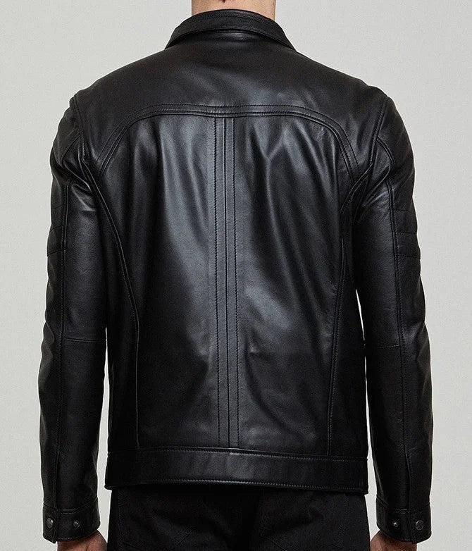 Black Sheepskin Leather Biker Jacket with soft Lining & Zipper Pockets – Aniline Finish, Men’s Motorcycle Jacket, Handmade Leather Jacket