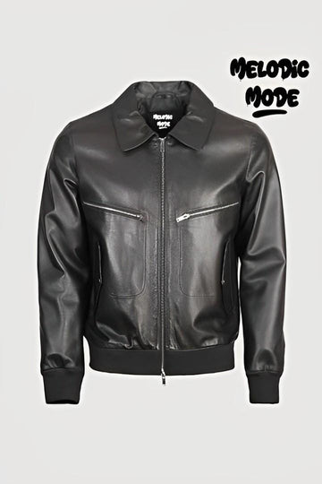Men’s Sheep Black Bomber Leather Jacket, Vintage Style Zip up Lightweight Leather Jacket Handmade Biker Leather Outerwear Jacket