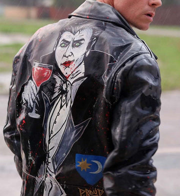 Custom Hand-Painted Leather Jacket – Vampire Artwork, Bloody Gothic Horror Design, Punk Streetwear, Unique Horror Art Jacket, Unisex Slim