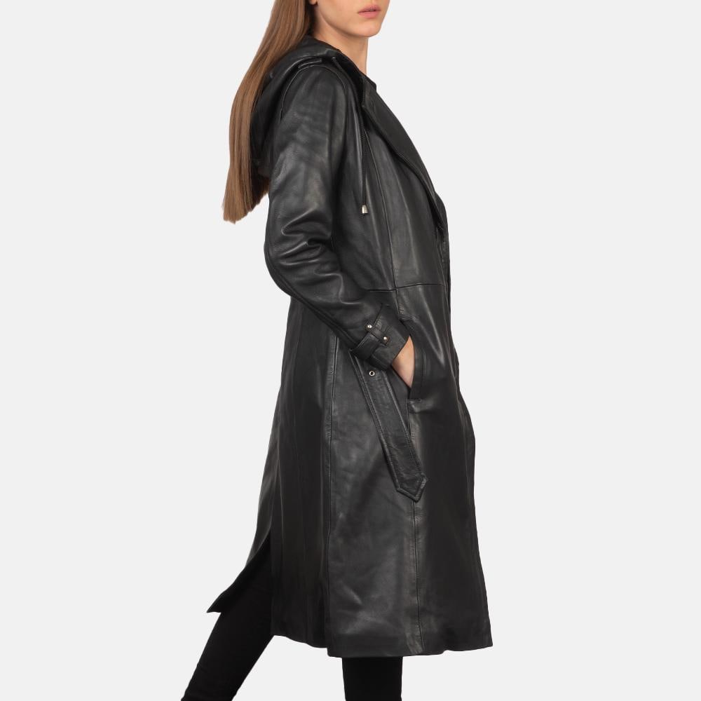 Women’s Cow Leather Black Trench Coat, Elegant Single breasted leather Long Coat, Button up Stylish Casual Ladies Leather Timeless Outerwear