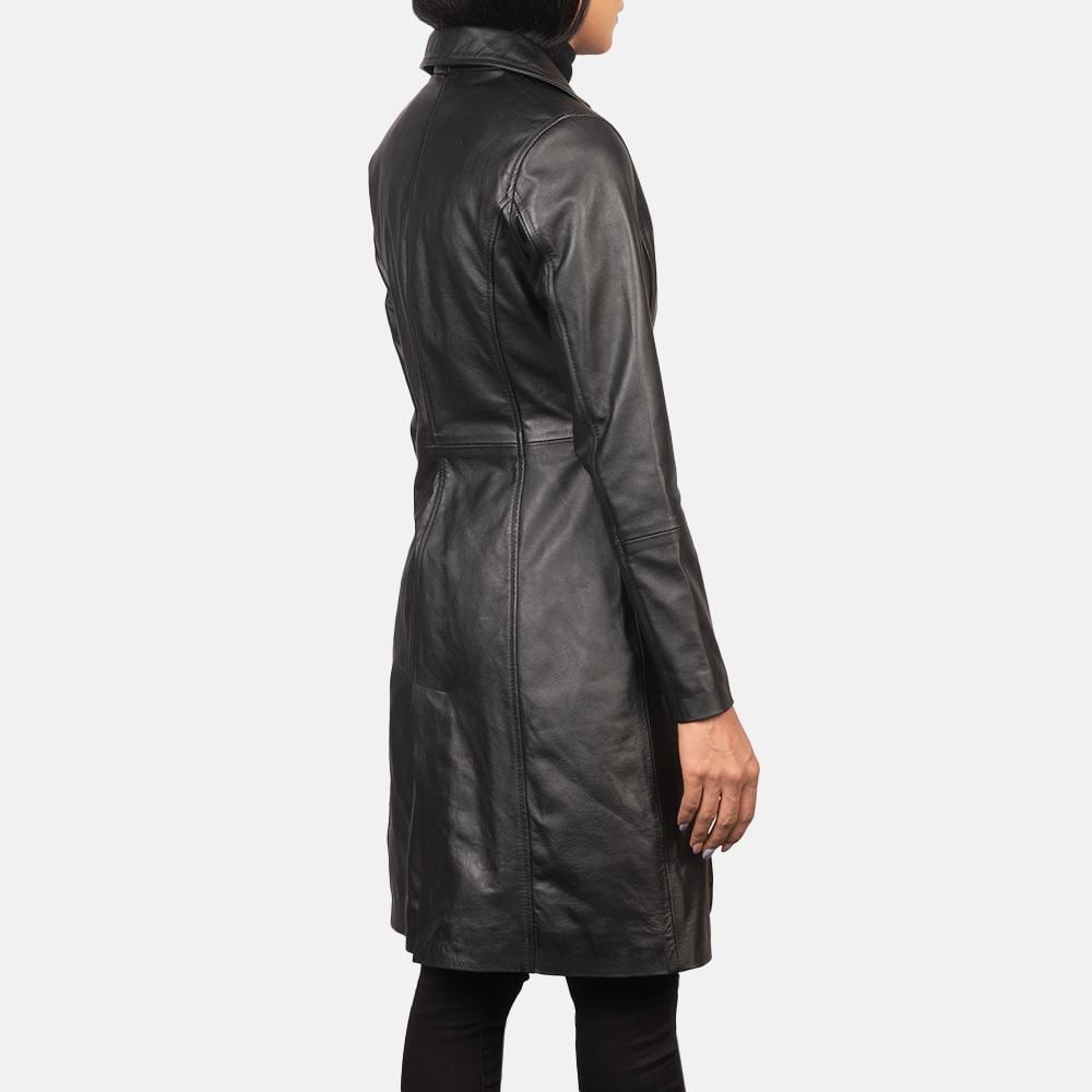 Women’s Cow Leather Black Trench Coat, Elegant Single breasted leather Long Coat, Button up Stylish Casual Ladies Leather Timeless Outerwear